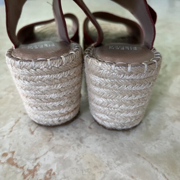 Eileen Fisher Sz 9 Weslia Cider Color Nubuck Leather Jute Wrapped Wedge Sandal - Picture 5 of 15